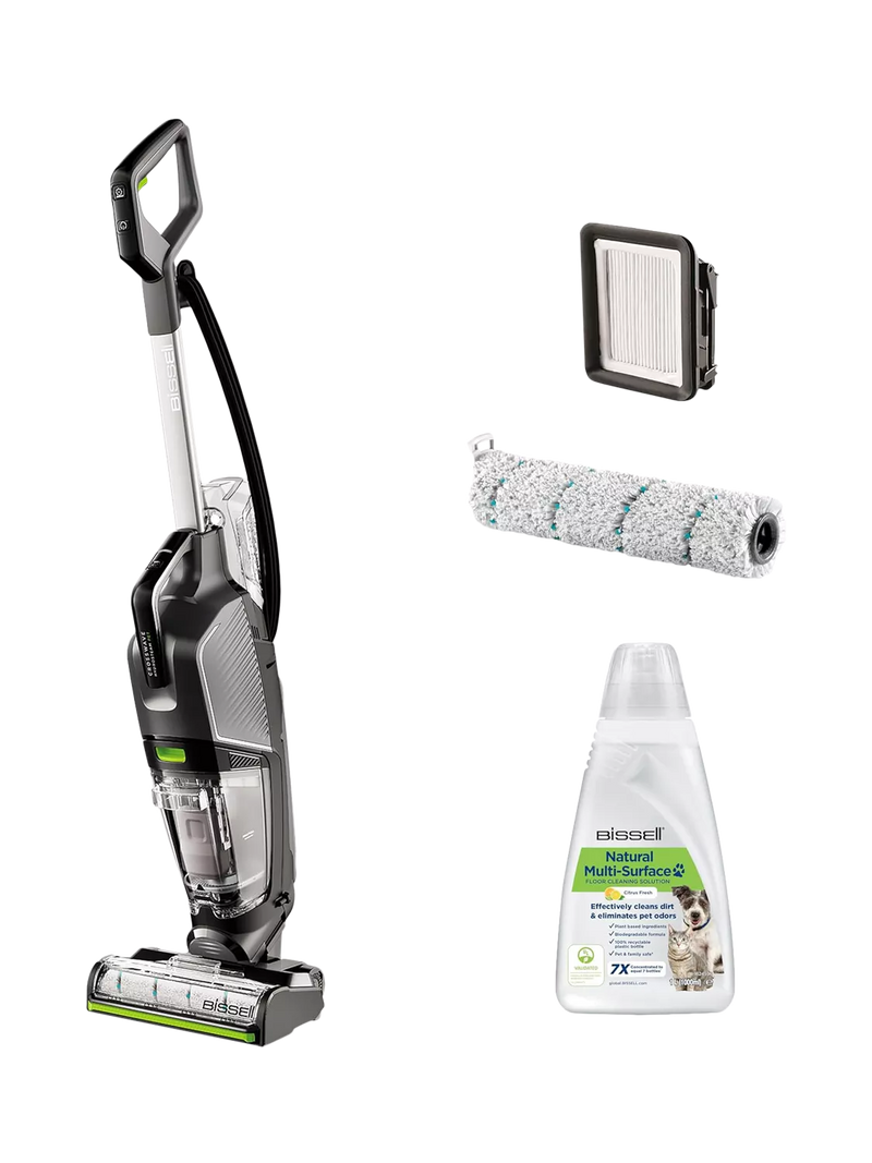 BISSELL CrossWave HydroSteam Pet Select vacuum cleaner in black, silver, and lime - British product