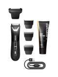 MANSCAPED electric body hair trimmer shaving set with aftershave lotion, black essentials kit (British brand)
