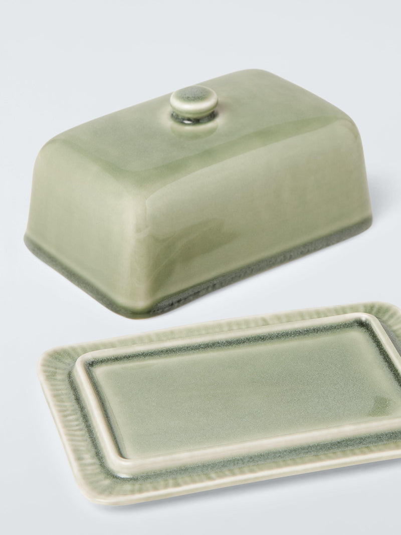John Lewis Leckford stoneware butter dish green, imported from the UK