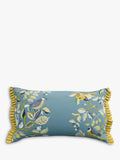 Decorative Cotton Slub Cushion with Bird and Floral Print