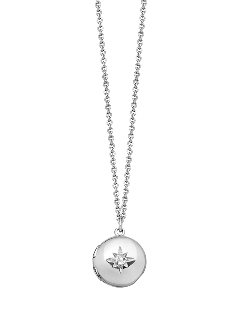 Astley Clarke mini locket necklace with cultured white sapphire (British brand)