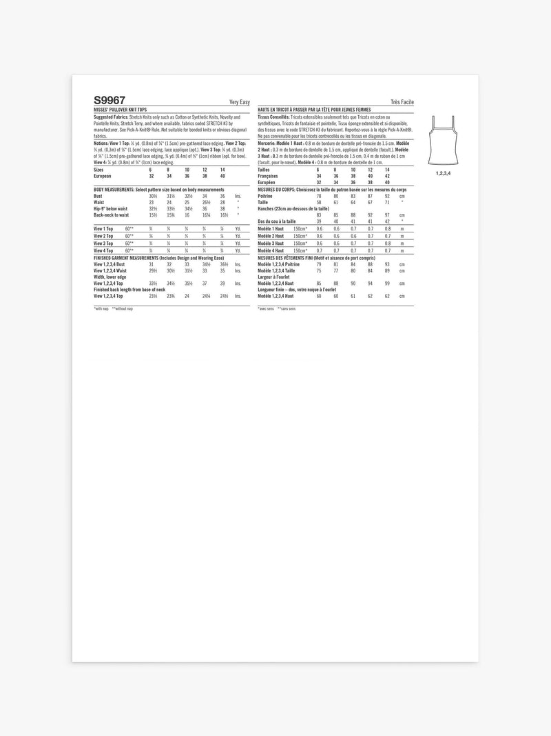 Simplicity S9967 vintage pullover tops sewing pattern, UK version