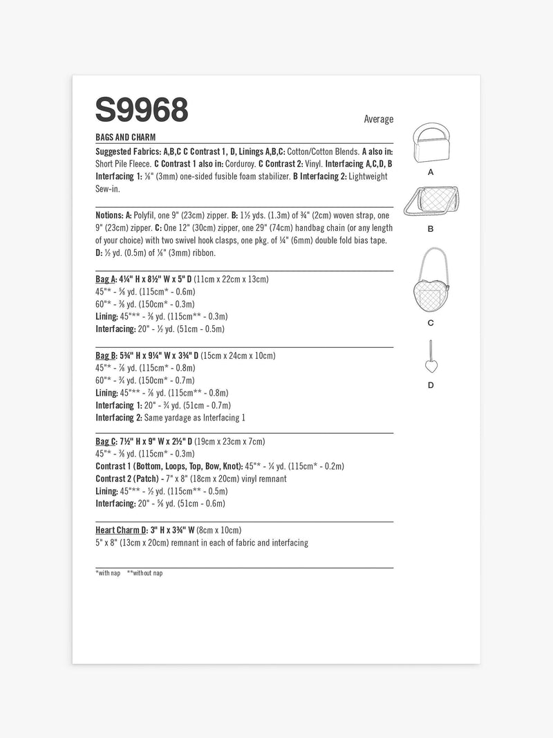 Simplicity sewing pattern Zipped Bags S9968 - British product