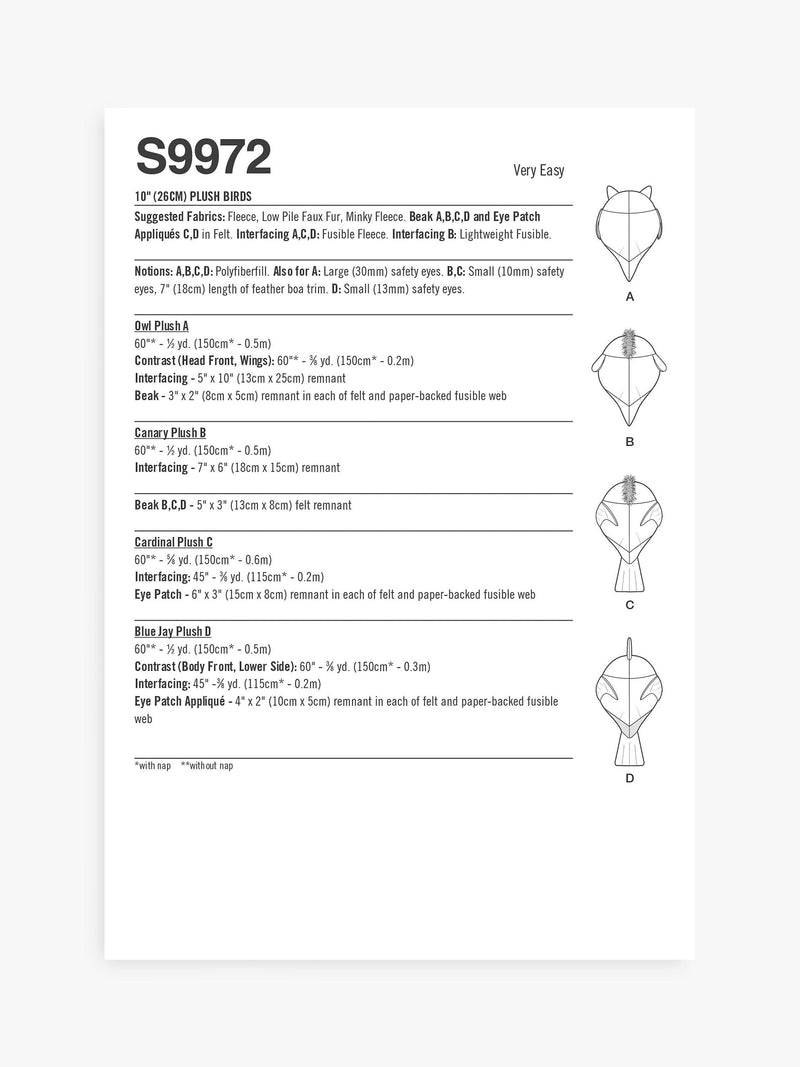 Simplicity plush birds sewing pattern (British brand)