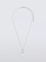 John Lewis Lido Teardrop Cubic Zirconia & Freshwater Pearl Pendant Necklace, Silver, 40cm- Buy online at McGrocer