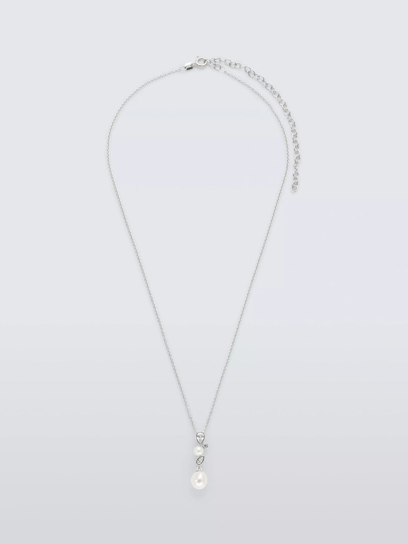 Lido teardrop pendant necklace with cubic zirconia and freshwater pearls, imported from the UK