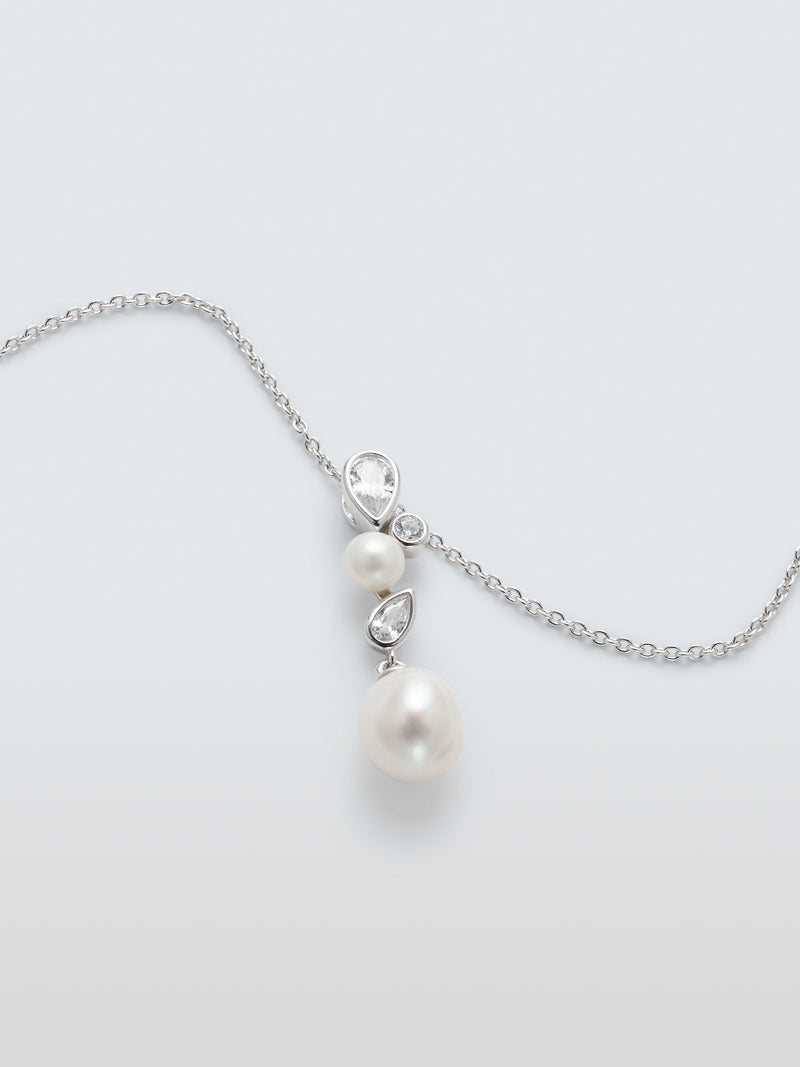 Lido teardrop pendant necklace with cubic zirconia and freshwater pearls, imported from the UK