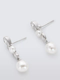 Lido cubic zirconia and freshwater pearl drop earrings, rhodium silver, UK version