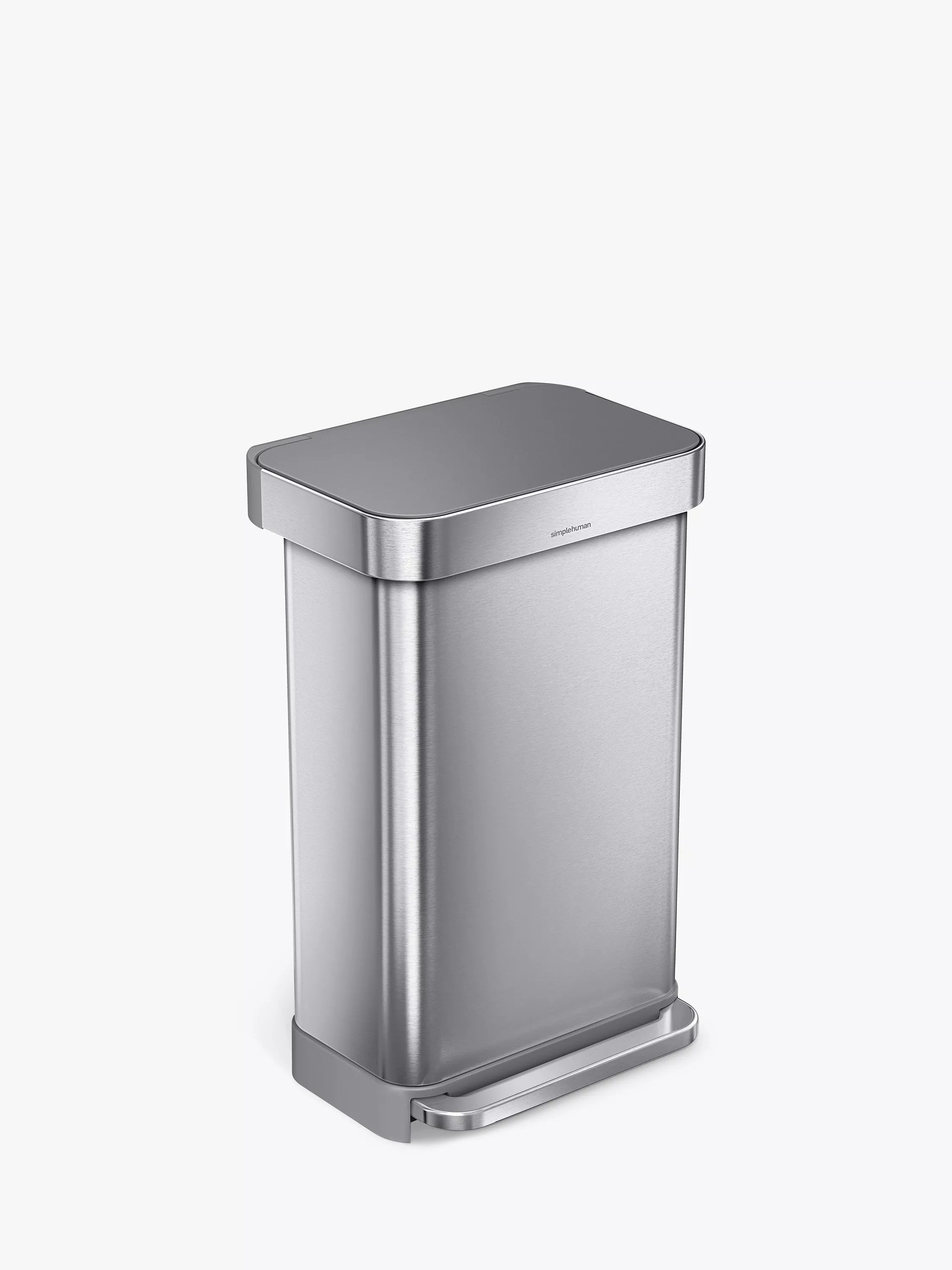 simplehuman Liner Pocket Stainless Steel Pedal Bin with Plastic Lid, 45L, Silver - McGrocer