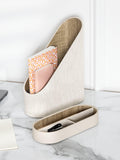Neutral Oatmeal PU and Linen magazine file with hidden storage tray (British brand)