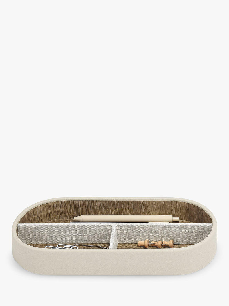 Neutral Oatmeal PU and Linen magazine file with hidden storage tray (British brand)