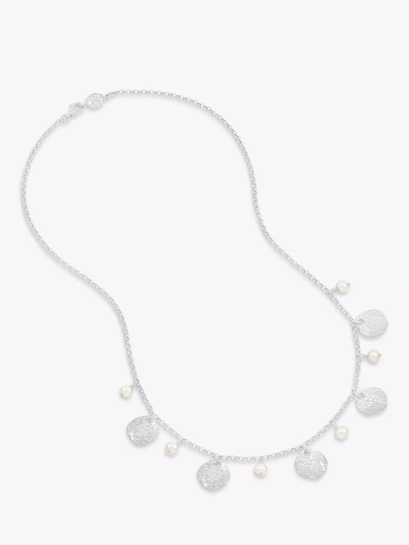 Dower & Hall freshwater pearl hammered disc necklace 46cm - British product