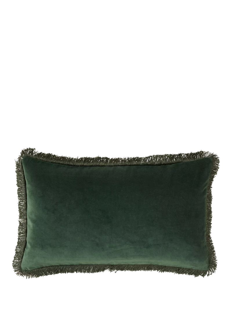 Velvet fringe cushion with feather padding (British brand)