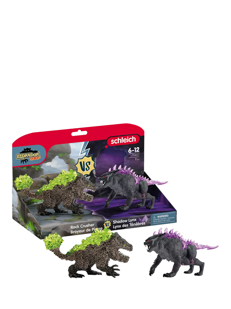 Schleich Eldrador Creatures Shadow Lynx vs Rock Crusher action figures (British brand)