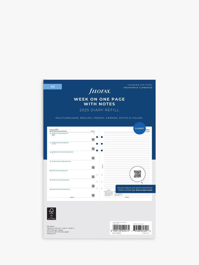 2025 A5 Week Per Page Diary Refill with Notes and QR Codes