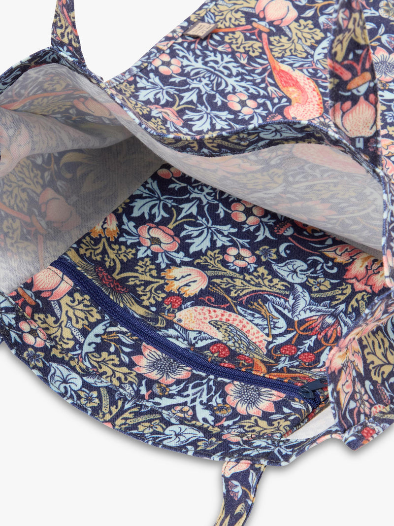 William Morris At Home Strawberry Thief cotton tote bag in blue, UK version
