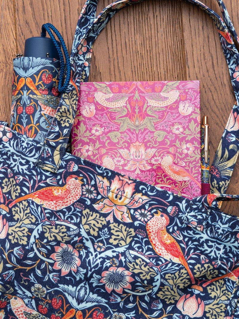 William Morris At Home Strawberry Thief cotton tote bag in blue, UK version