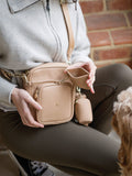 Stackers dog walking satchel Camel recycled PU, imported from the UK