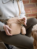 Stackers dog walking satchel Camel recycled PU, imported from the UK
