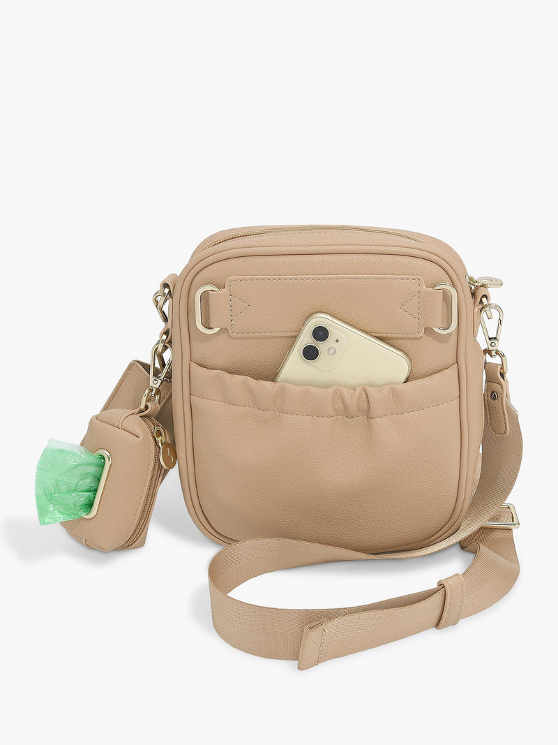 Stackers dog walking satchel Camel recycled PU, imported from the UK