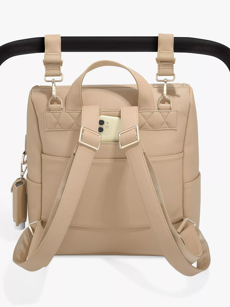 Stackers parent backpack in camel with changing mat - British product