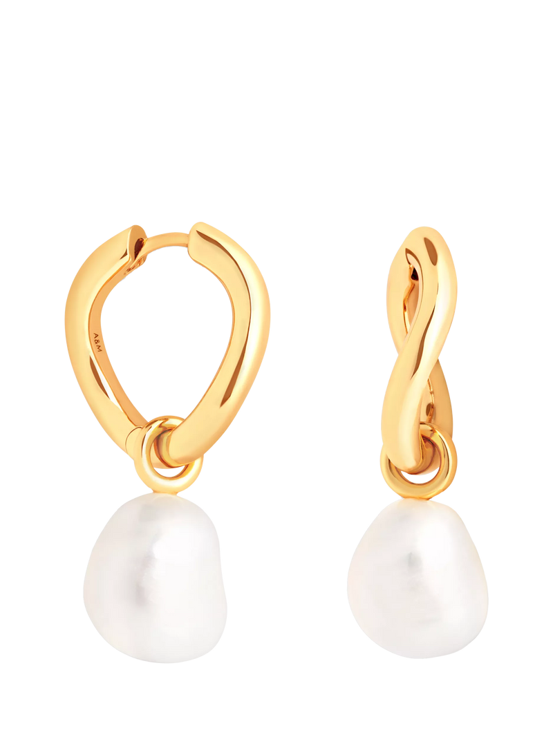 Astrid & Miyu Serenity Pearl Charm Hoop Earrings Gold, UK version