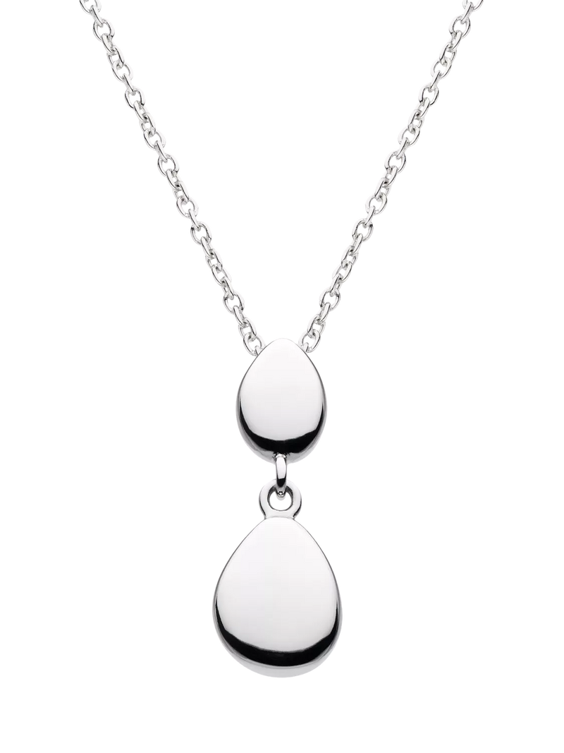 Kit Heath Coast Pebbles twin drop pendant necklace silver (British brand)