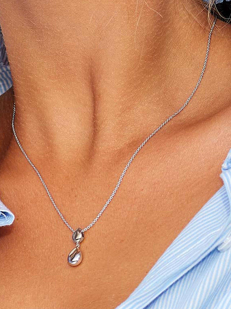 Kit Heath Coast Pebbles twin drop pendant necklace silver (British brand)