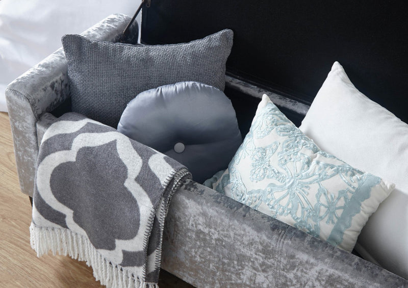 GFW Verona Velvet Ottoman Bench in Grey 104cm wide - British product