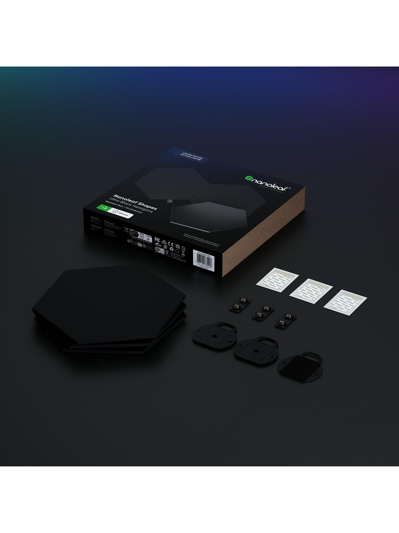 Nanoleaf Shapes Ultra Black Hexagon smart LED panels 3 panels, imported from the UK