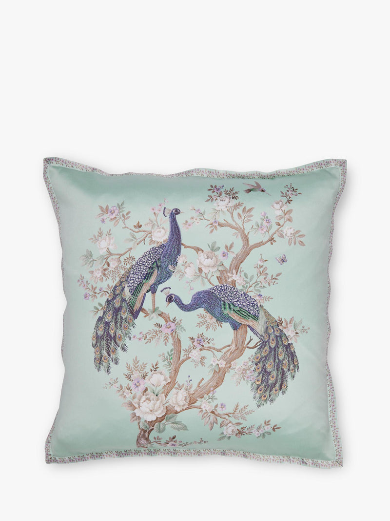 Embroidered Peacock Floral Cushion with Plush Pad Duck Egg