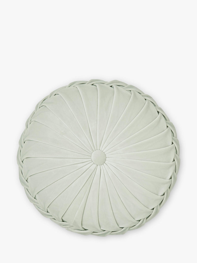 Laura Ashley velvet cushion with pleated circular design, UK version