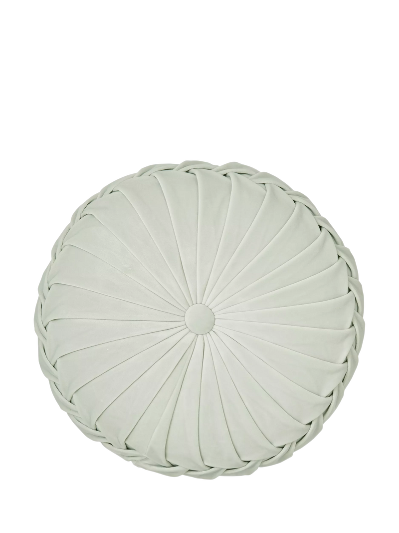 Laura Ashley velvet cushion with pleated circular design, UK version