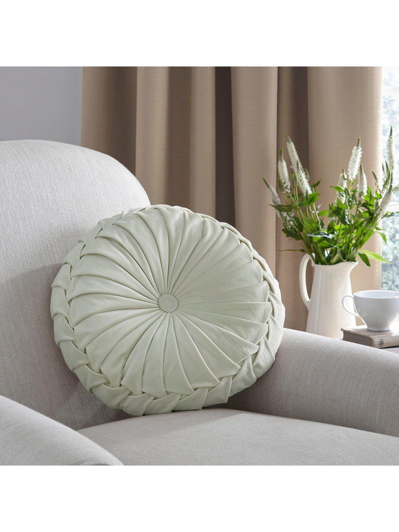 Laura Ashley velvet cushion with pleated circular design, UK version