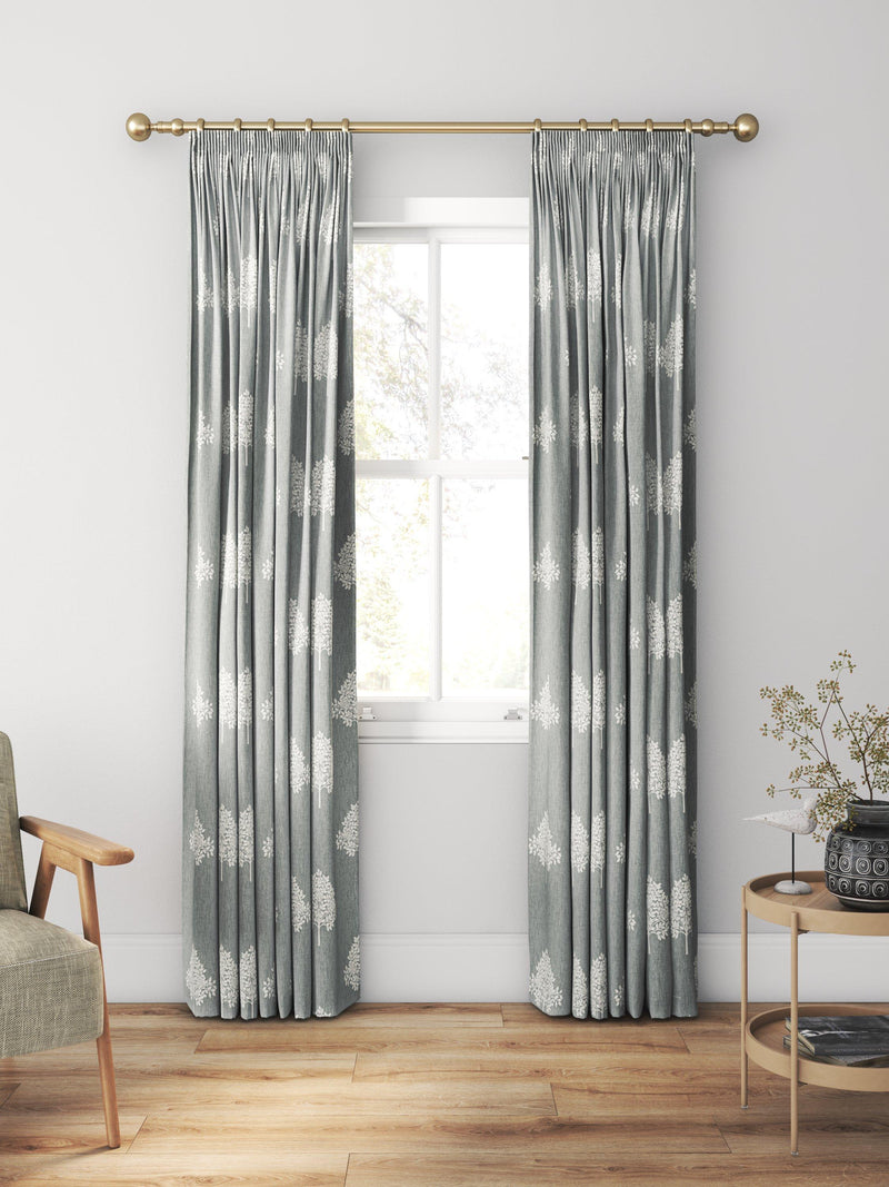 William Morris At Home Marigold Tree embroidered curtains, Woad (British brand)