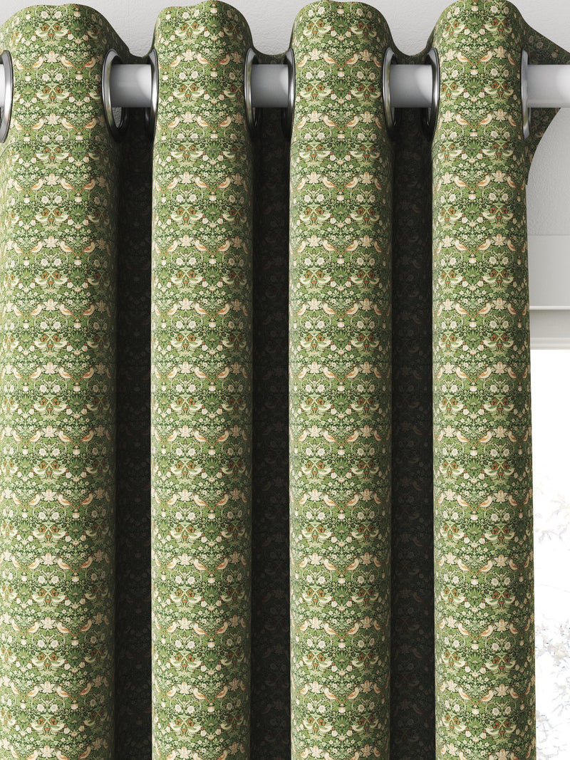 William Morris At Home Strawberry Thief velvet curtains Nettle - British product