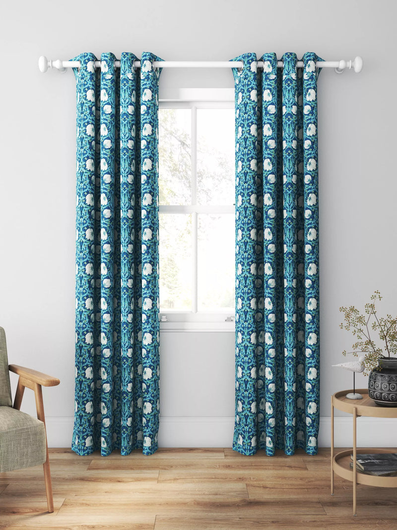 Morris & Co. Pimpernel midnight opal curtains roman blind UK version