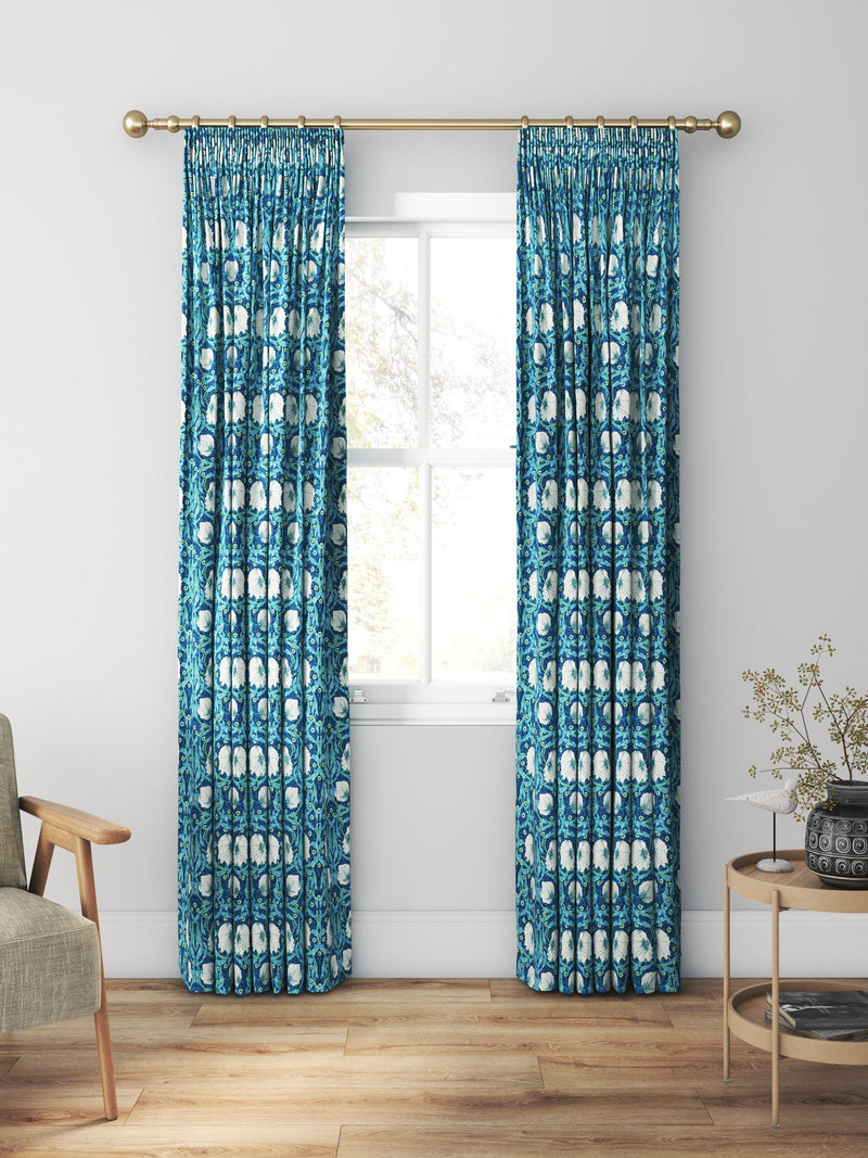 Morris & Co. Pimpernel midnight opal curtains roman blind UK version