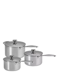 Le Creuset classic 3-ply stainless steel saucepan set with lids, 16cm, 18cm, 20cm, UK version