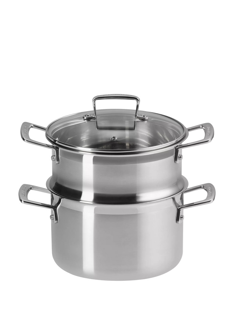 Le Creuset classic 3-ply stainless steel deep casserole and steamer set 20cm, UK version