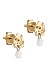 John Lewis ENAMEL Copenhagen Mio Pearl Stud Earrings, Gold, 10x6mm- Buy online at McGrocer