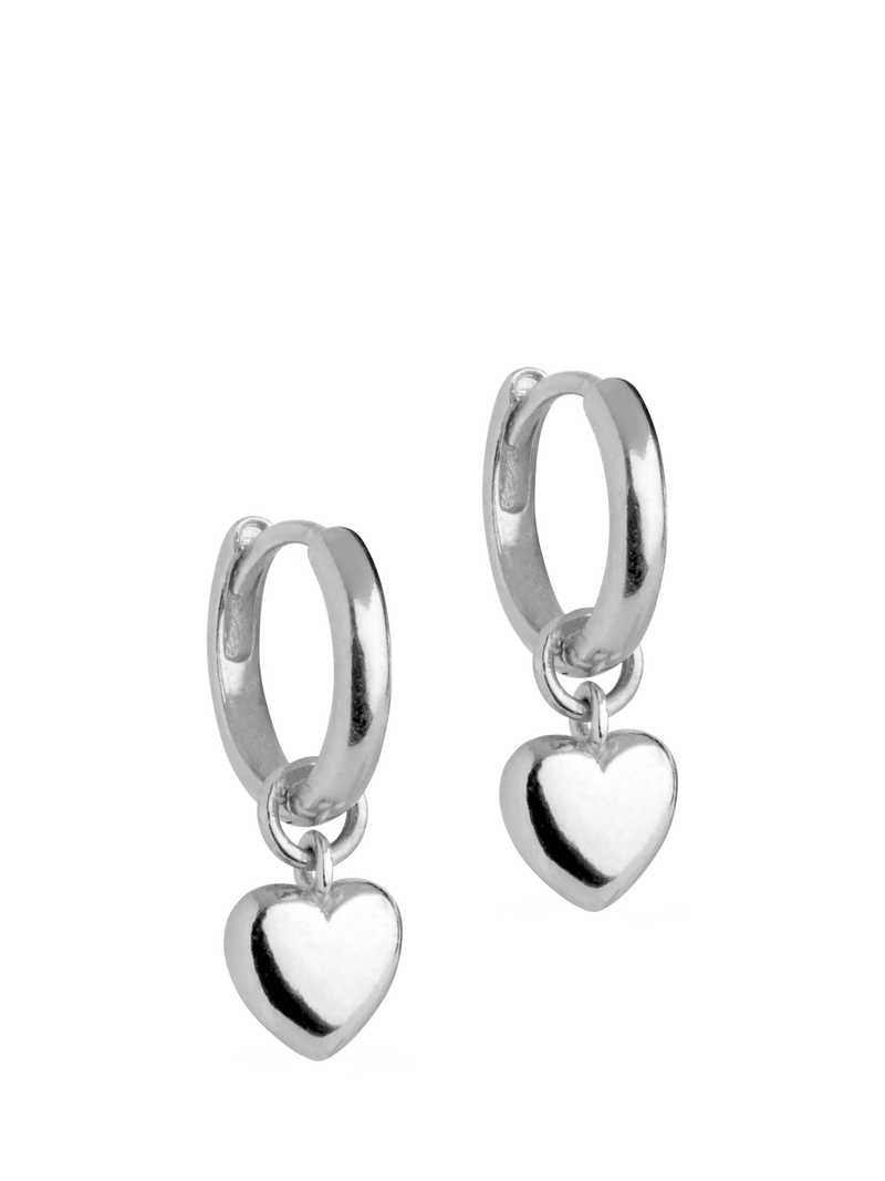 ENAMEL Copenhagen sterling silver hoop earrings with heart pendant, imported from the UK