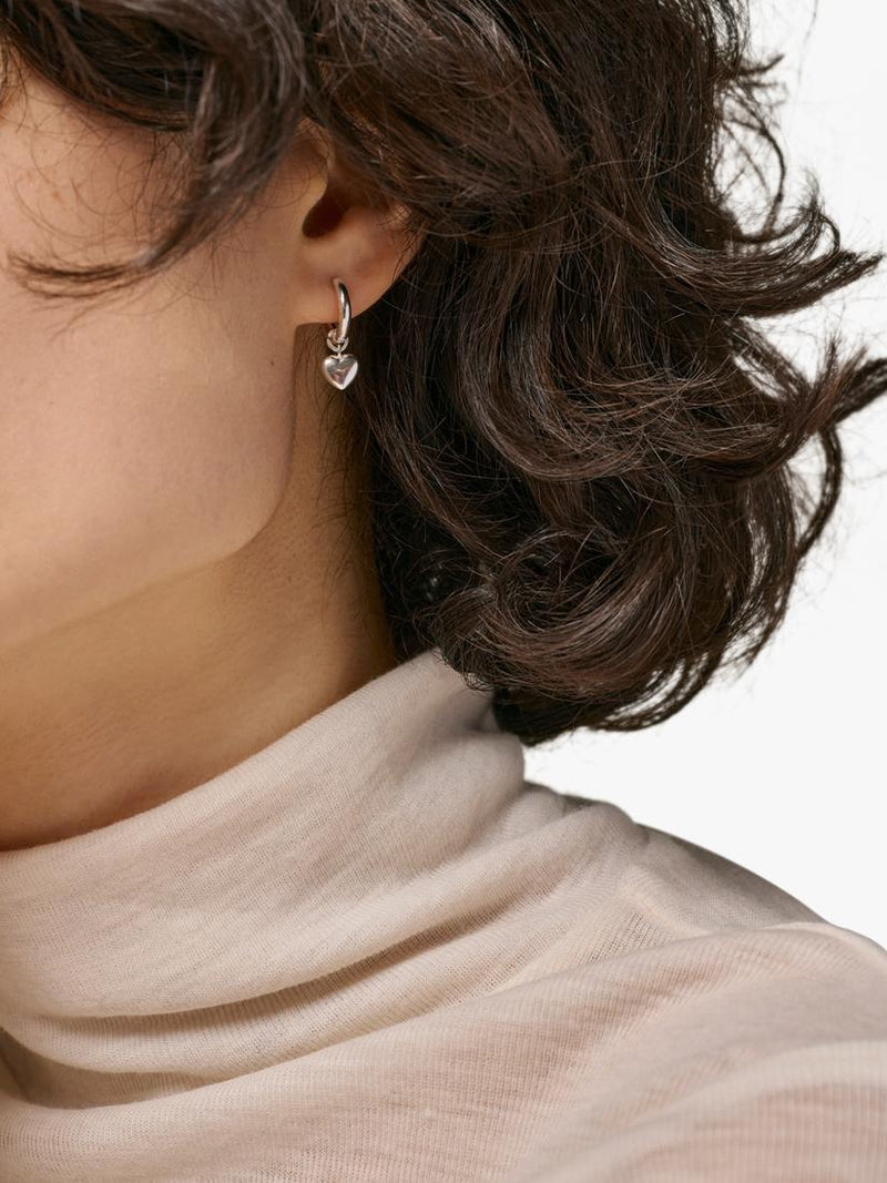 ENAMEL Copenhagen sterling silver hoop earrings with heart pendant, imported from the UK