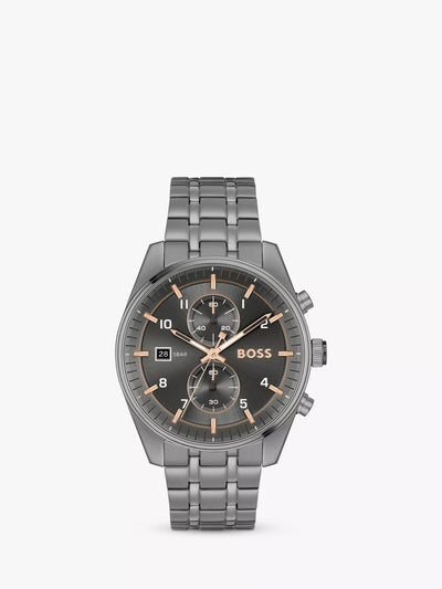 John Lewis BOSS Skytraveller Chronograph Date Men's Watch, Grey- Buy online at McGrocer