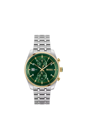 Men's Quartz Bracelet Strap Watch in Silver and Green
