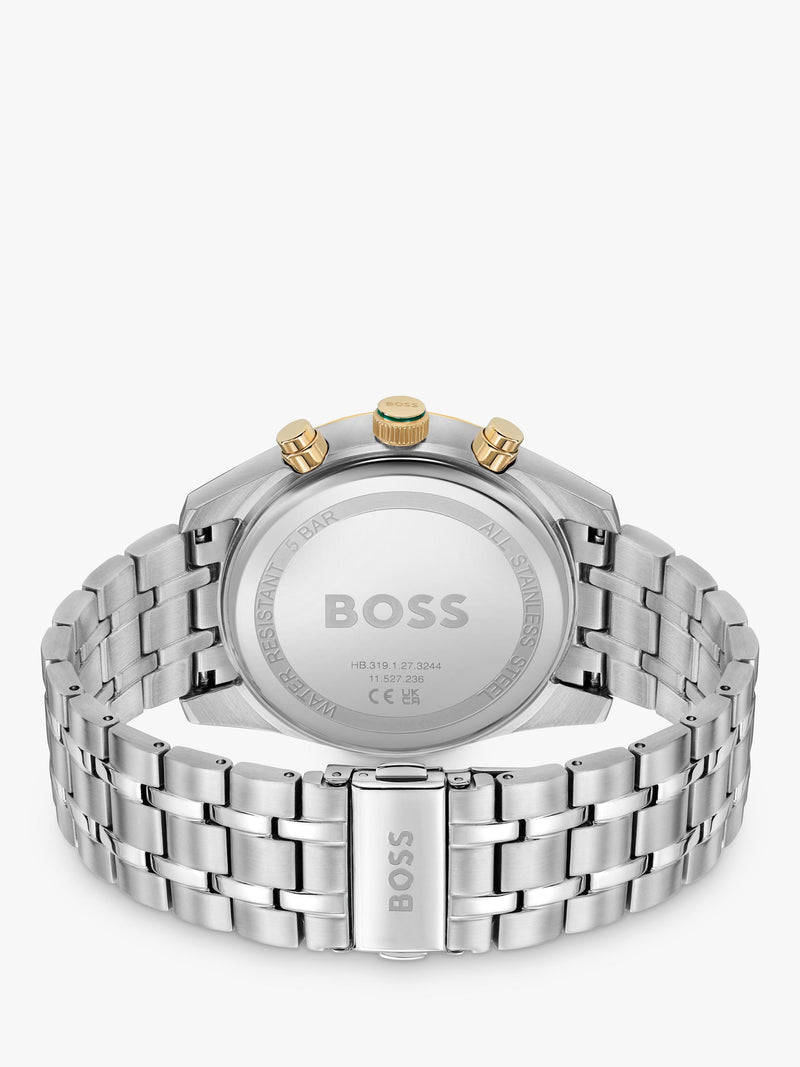 BOSS men's quartz bracelet strap watch in silver and green - British product