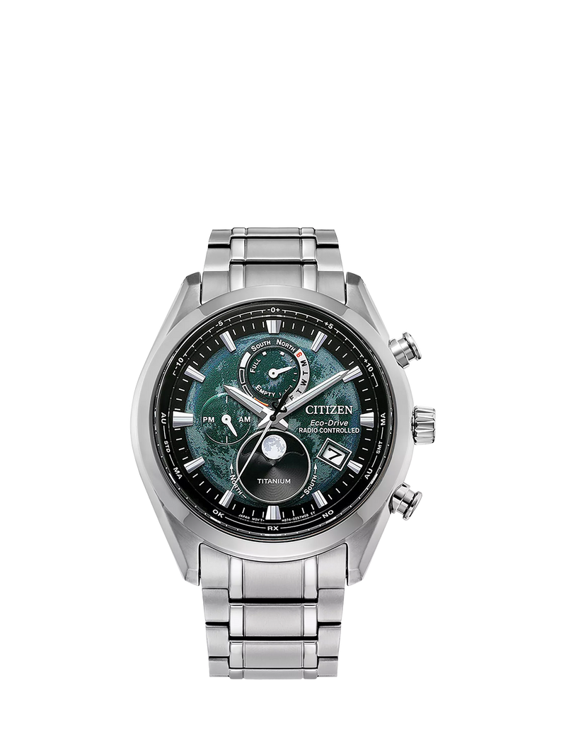 Citizen Eco-Drive chronograph watch silver green dial - British product