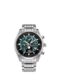 Citizen Eco-Drive chronograph watch silver green dial - British product