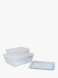 Pyrex 3-piece borosilicate glass dish set with lids, imported from the UK