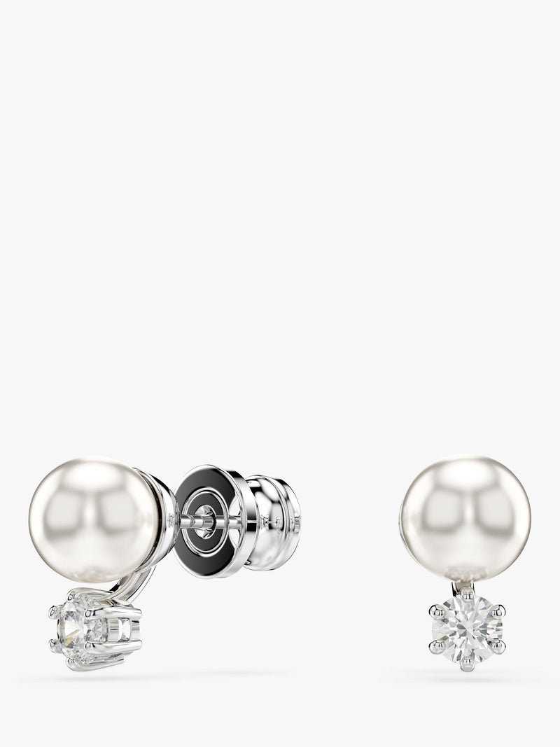 Swarovski pearl and zirconia stud earrings silver 6mm, UK version